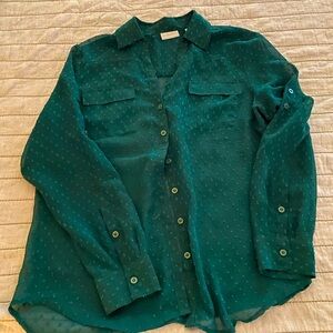 Long sleeve professional blouse green dots